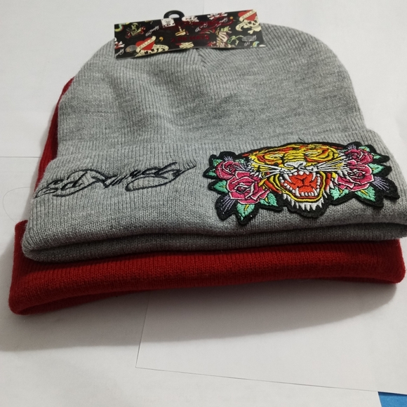Ed Hardy Red & Gray Serbian Hill Roaring Tiger Tattoo Cap/Beanie Set - Picture 5 of 10